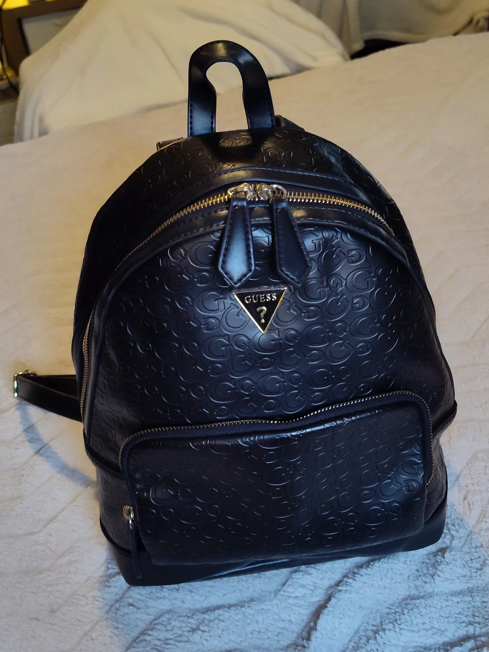 NWOT! GUESS Embossed Logo Black Leather Backpack GUESS Faux Leather Exterior Backpack Bags & Handbags for  main image 2